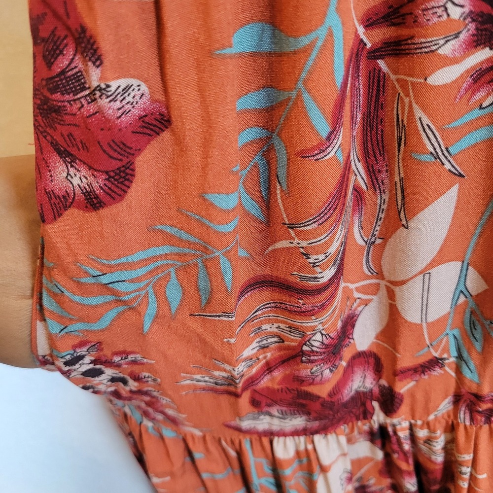 Natural Life Womens Floral Tiered Button Maxi Dress Size Large Orange Boho Fall - Picture 5 of 10